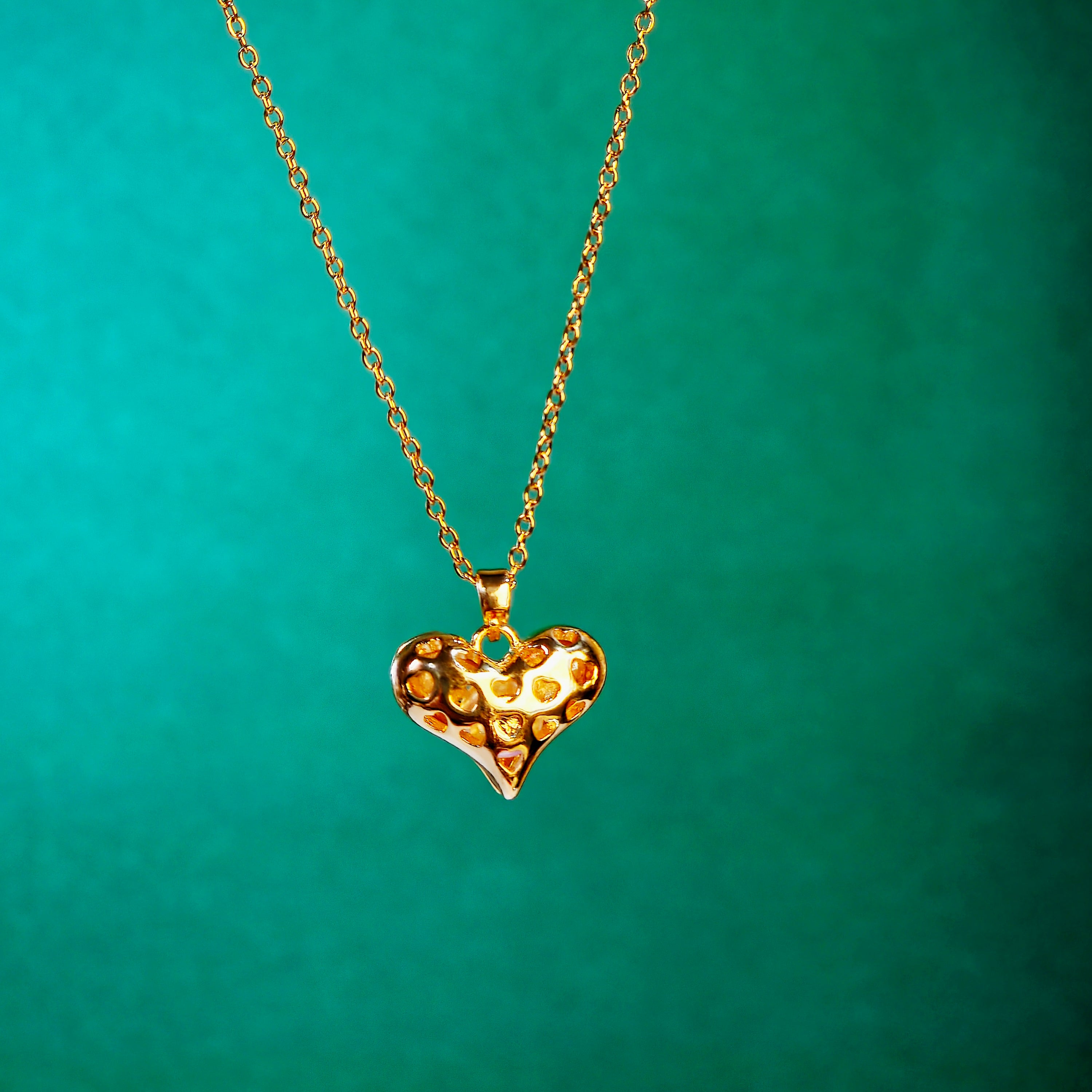 Golden Double Side Heart Locket Pendant with Chain | Imitation Jewelry for Women or Girls